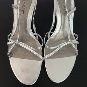 Nine West silver sandals 2 inch heel